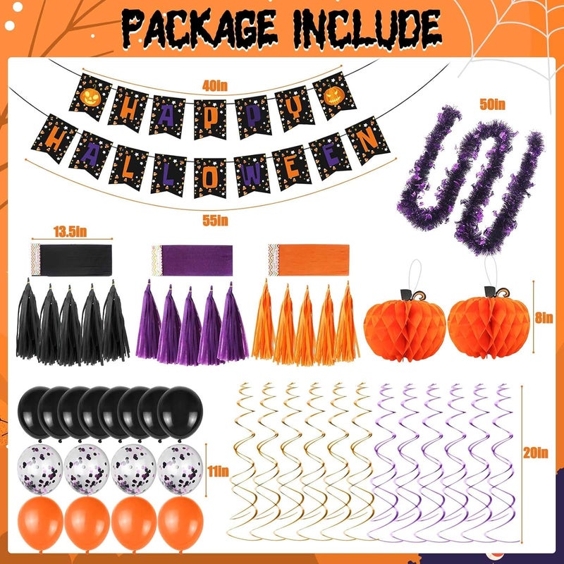 Jcoos Trunk or Treat Car Decorations Kit - 47PCS Halloween Decorations Halloween Garage Door Decorations Trunk or Treat Kits with Happy Halloween Banner, Halloween Balloons, Party Kit, Swirls, Tassel - Image 3